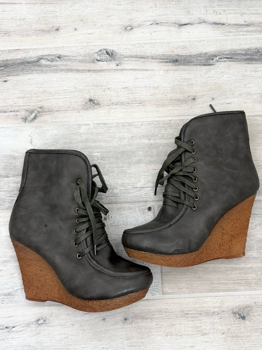 Diva Lounge Grey Faux Leather Wedge Boots